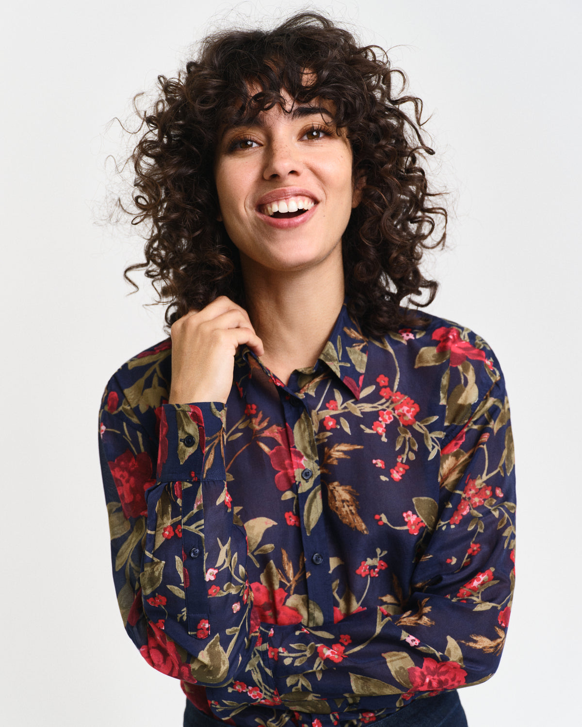 Relaxed Fit Rose Print Cotton Silk Shirt