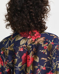 MODEL WEARING REL ROSE PRINT COT SILK SHIRT
