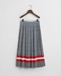 EVENING BLUE, CHECK PRINT PLEATED SKIRT, FLAT-LAY BY GANT AU.