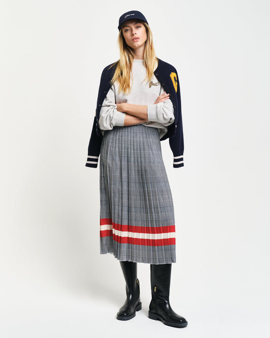 EVENING BLUE, CHECK PRINT PLEATED SKIRT, FRONT-VIEW BY GANT AU.