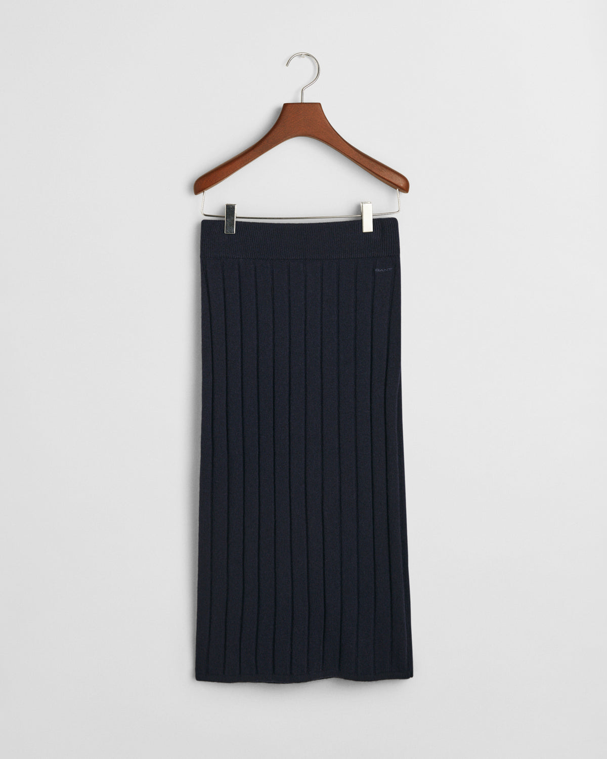 EVENING BLUE, WIDE RIBBED WOOL SKIRT, FRONT-VIEW BY GANT AU.