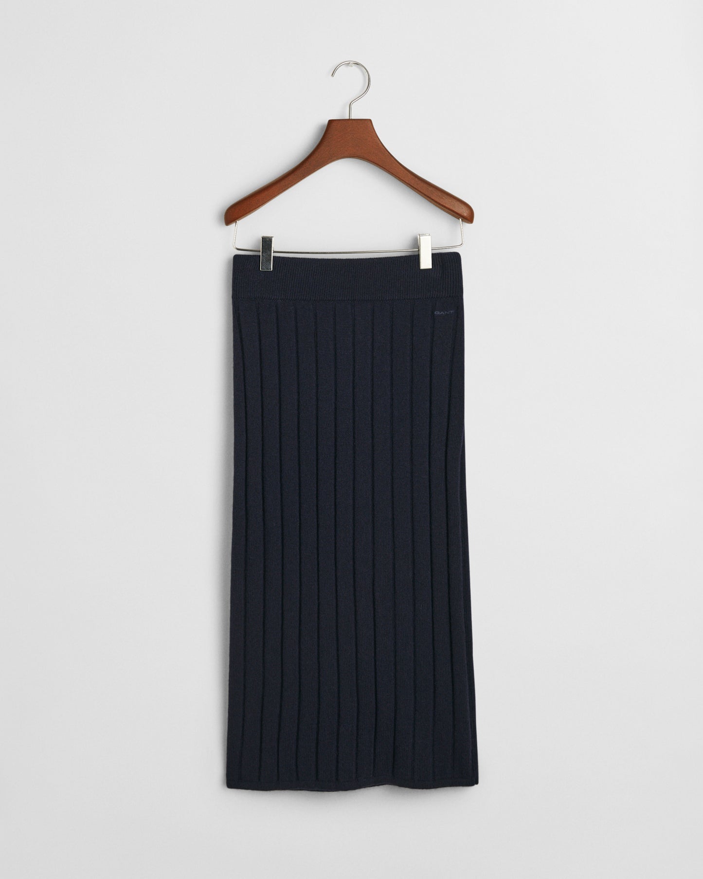 EVENING BLUE, WIDE RIBBED WOOL SKIRT, FRONT-VIEW BY GANT AU.