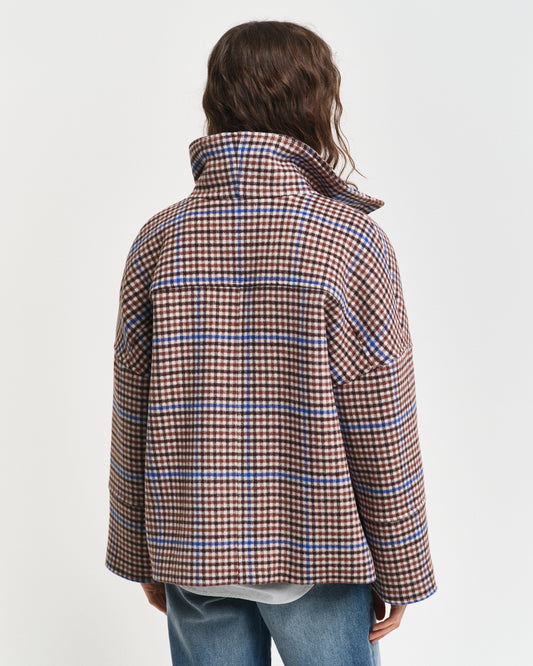 COLLEGE BLUE, CHECKED CROPPED WOOL JACKET, BACK-VIEW BY GANT AU.