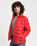 RUBY RED, LIGHT DOWN LOGO JACKET, FRONT-VIEW BY GANT AU.