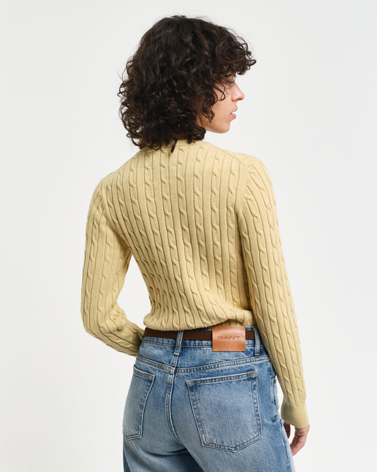 BURNT WHEAT, STRETCH COTTON CABLE C-NECK, BACK-VIEW BY GANT AU.