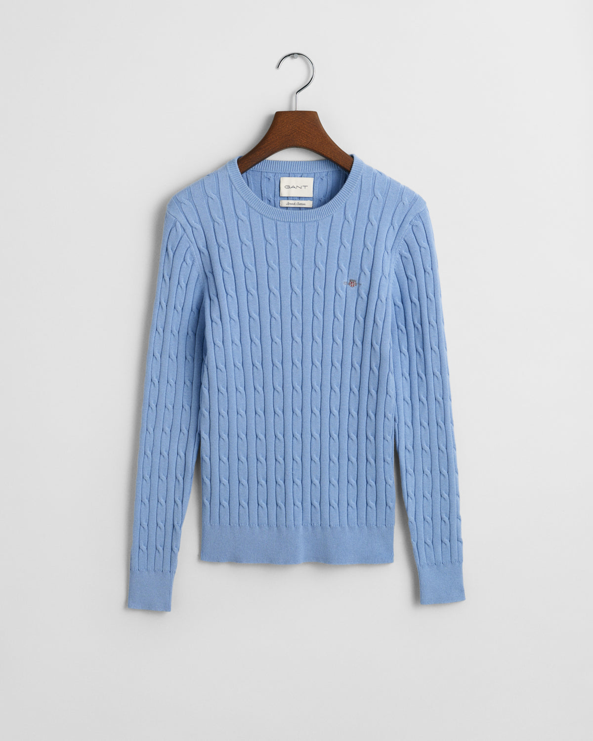 CLEAR SKY, STRETCH COTTON CABLE C-NECK, FLAT-LAY BY GANT AU.