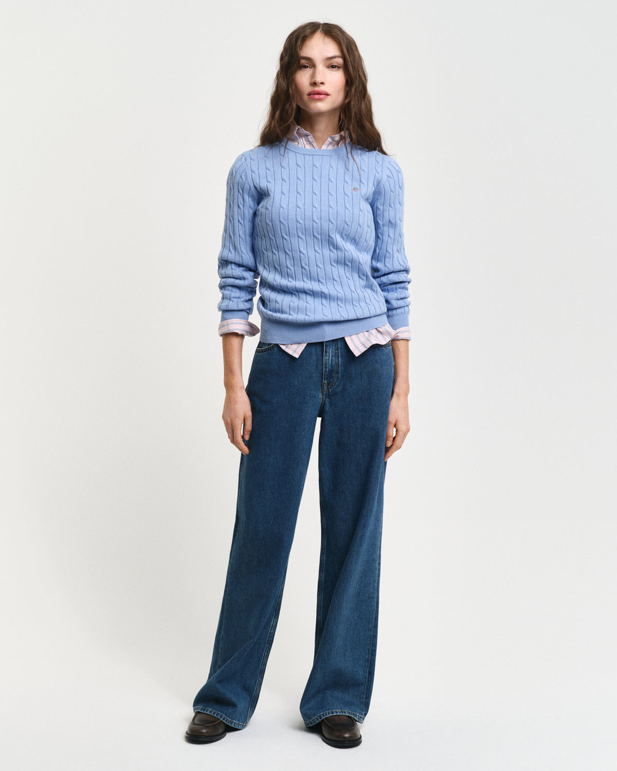 CLEAR SKY, STRETCH COTTON CABLE C-NECK BY GANT AU.