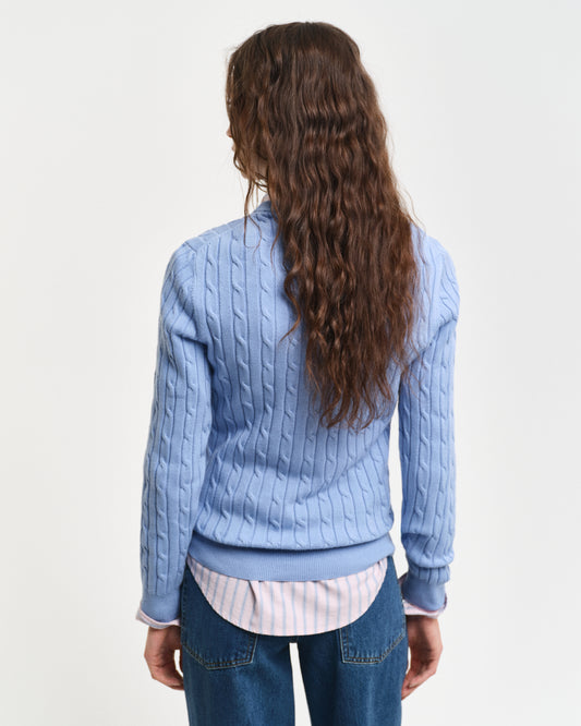 CLEAR SKY, STRETCH COTTON CABLE C-NECK, BACK-VIEW BY GANT AU.