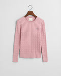 DUSTY PINK, STRETCH COTTON CABLE C-NECK, FLAT-LAY BY GANT AU.