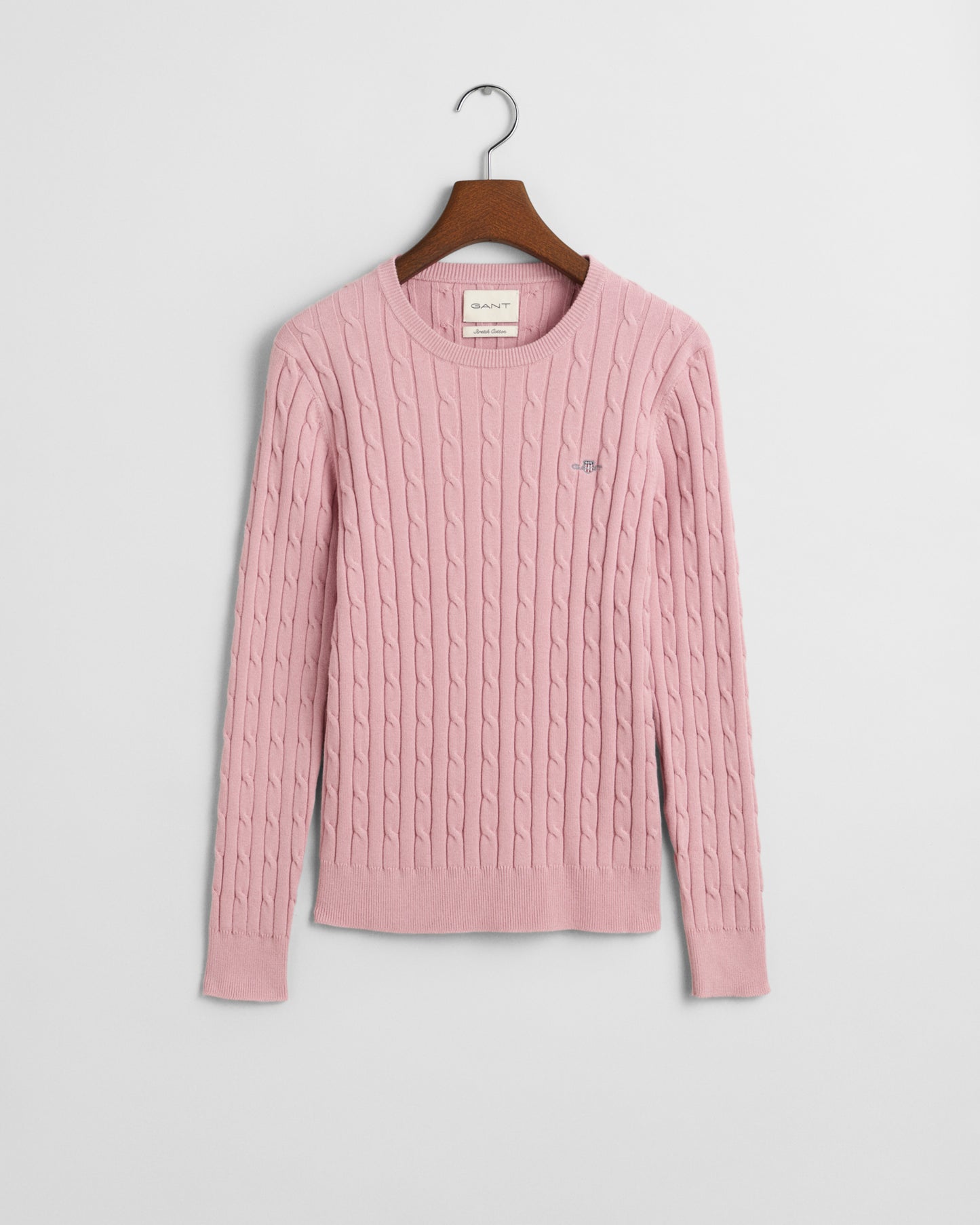 DUSTY PINK, STRETCH COTTON CABLE C-NECK, FLAT-LAY BY GANT AU.