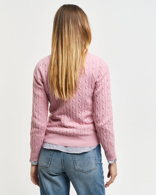 DUSTY PINK, STRETCH COTTON CABLE C-NECK, BACK-VIEW BY GANT AU.