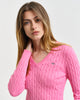 CANDY PINK, STRETCH COTTON CABLE V-NECK, CLOSE-UP BY GANT AU.