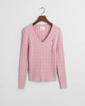 DUSTY PINK, STRETCH COTTON CABLE V-NECK, FLAT-LAY BY GANT AU.