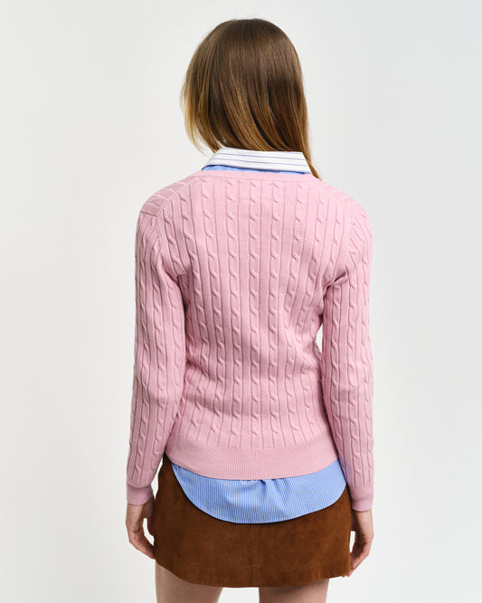 DUSTY PINK, STRETCH COTTON CABLE V-NECK, BACK-VIEW BY GANT AU.