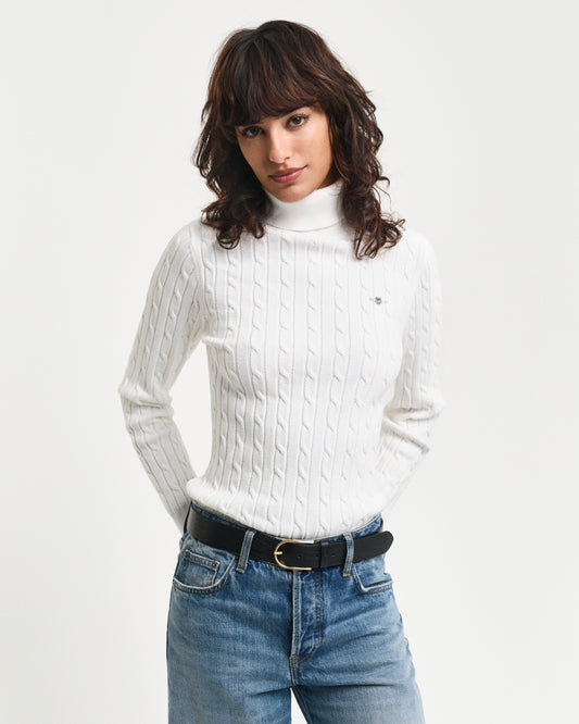 EGGSHELL, STRETCH COTTON CABLE TURTLENECK, FRONT-VIEW BY GANT AU.