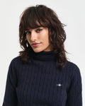 EVENING BLUE, STRETCH COTTON CABLE TURTLENECK, CLOSE-UP BY GANT AU.