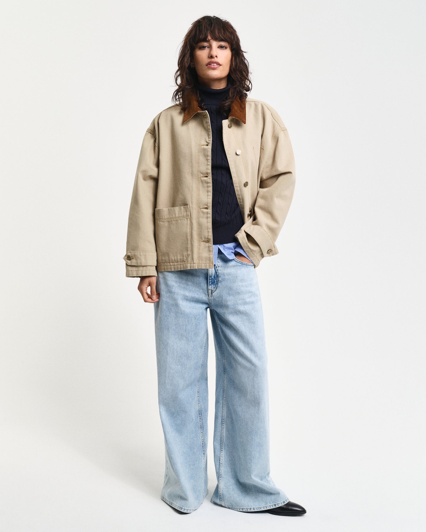 EVENING BLUE, STRETCH COTTON CABLE TURTLENECK BY GANT AU.