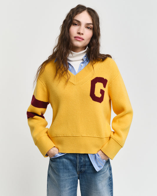 FADED SUNSET, GANT VARSITY V-NECK, FRONT-VIEW BY GANT AU.