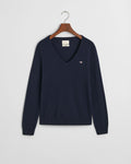 EVENING BLUE, EXTRAFINE LAMBSWOOL BLEND V-NECK, FLAT-LAY BY GANT AU.