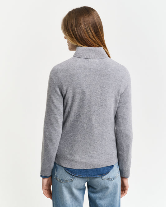 GREY MELANGE, EXTRAFINE LAMBSWOOL BLEND ROLLNECK, BACK-VIEW BY GANT AU.