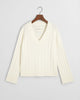 CREAM, WIDE RIBBED WOOL V-NECK, FLAT-LAY BY GANT AU.