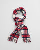 RUBY RED, CHECKED WOOL SCARF, FLAT-LAY BY GANT AU.