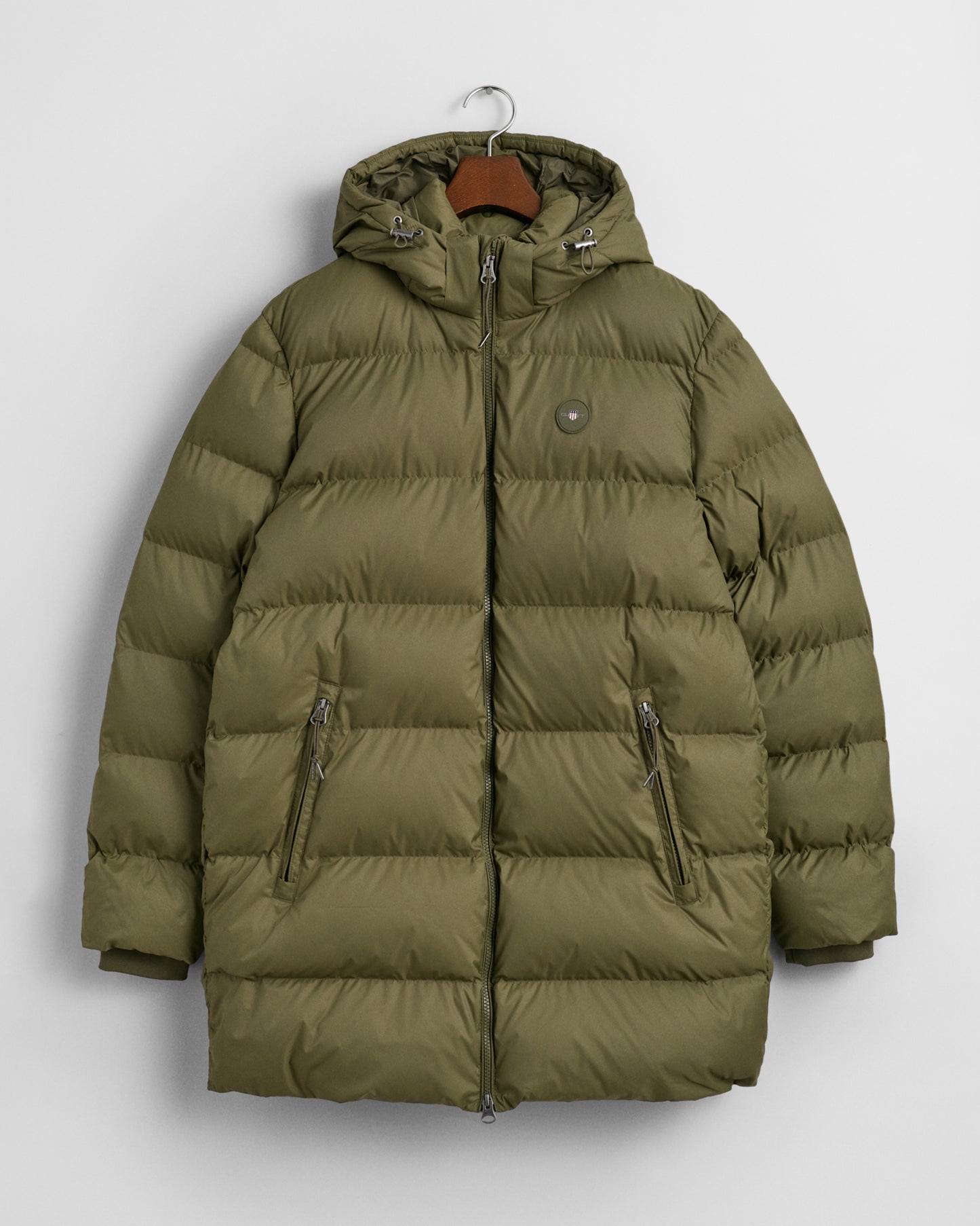 JUNIPER GREEN, ACTIVE CLOUD MID LENGTH JACKET, FLAT-LAY BY GANT AU.
