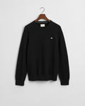 BLACK, COTTON MICRO TEXTURED C-NECK, FLAT-LAY BY GANT AU.