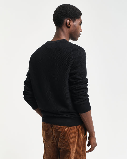 BLACK, COTTON MICRO TEXTURED C-NECK, BACK-VIEW BY GANT AU.