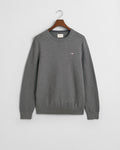 DARK GREY MELANGE, COTTON MICRO TEXTURED C-NECK, FLAT-LAY BY GANT AU.