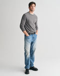 DARK GREY MELANGE, COTTON MICRO TEXTURED C-NECK BY GANT AU.