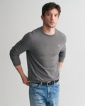 DARK GREY MELANGE, COTTON MICRO TEXTURED C-NECK, FRONT-VIEW BY GANT AU.
