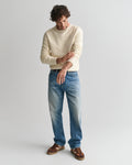 CREAM, COTTON MICRO TEXTURED C-NECK BY GANT AU.