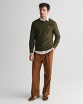 JUNIPER GREEN, COTTON MICRO TEXTURED C-NECK BY GANT AU.