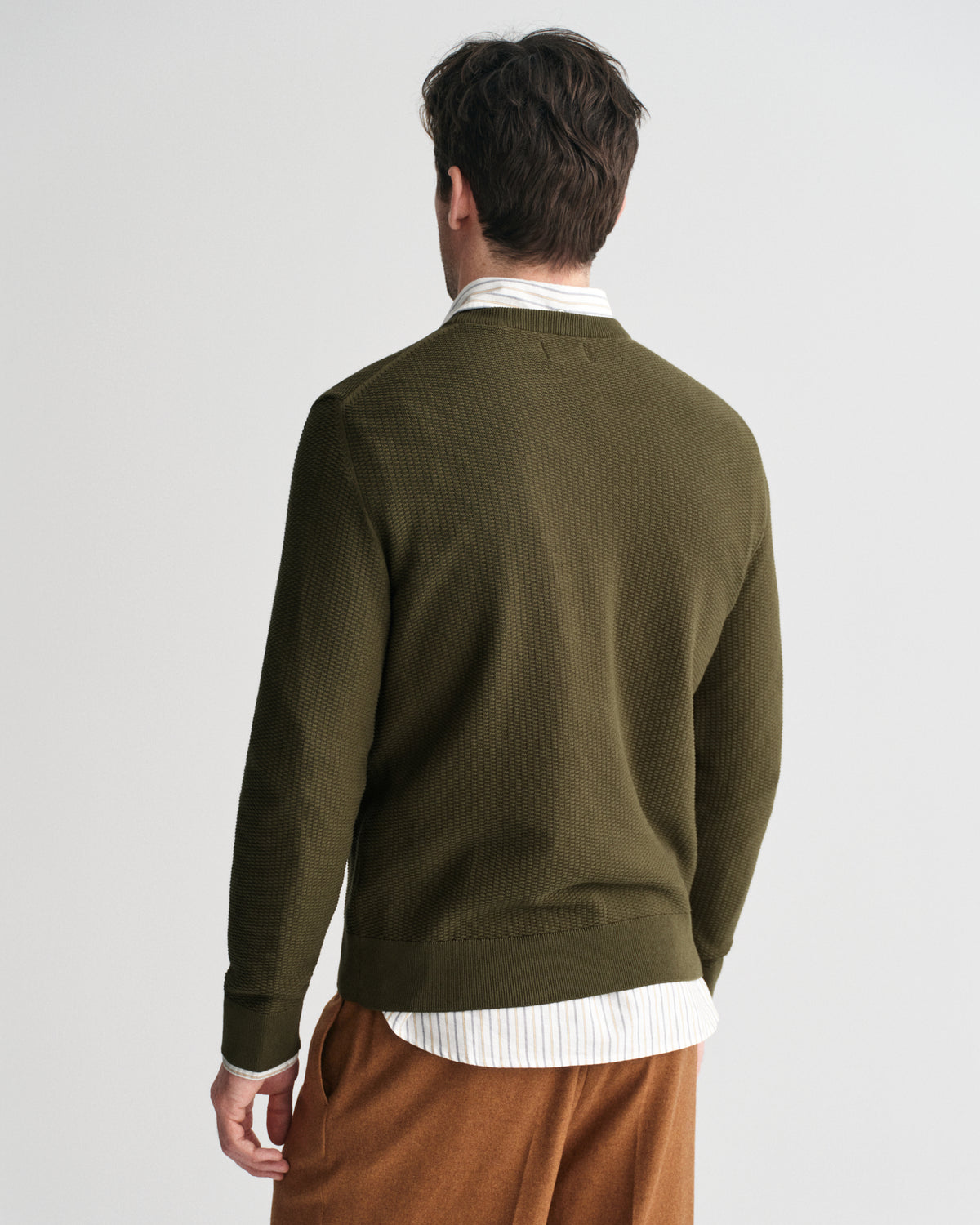 JUNIPER GREEN, COTTON MICRO TEXTURED C-NECK, BACK-VIEW BY GANT AU.