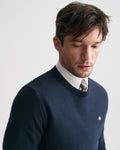 EVENING BLUE, COTTON MICRO TEXTURED C-NECK, CLOSE-UP BY GANT AU.