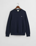EVENING BLUE, COTTON MICRO TEXTURED C-NECK, FLAT-LAY BY GANT AU.