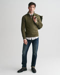 JUNIPER GREEN, COTTON MICRO TEXTURED HALF ZIP BY GANT AU.