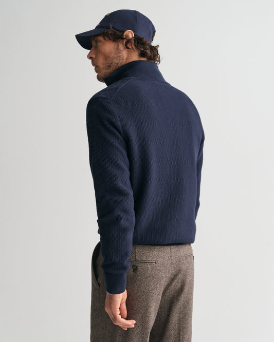 EVENING BLUE, COTTON MICRO TEXTURED HALF ZIP, BACK-VIEW BY GANT AU.