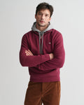 WINE RED, COTTON MICRO TEXTURED HALF ZIP, FRONT-VIEW BY GANT AU.