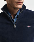 MODEL WEARING COTTON TEXTURED HALF ZIP