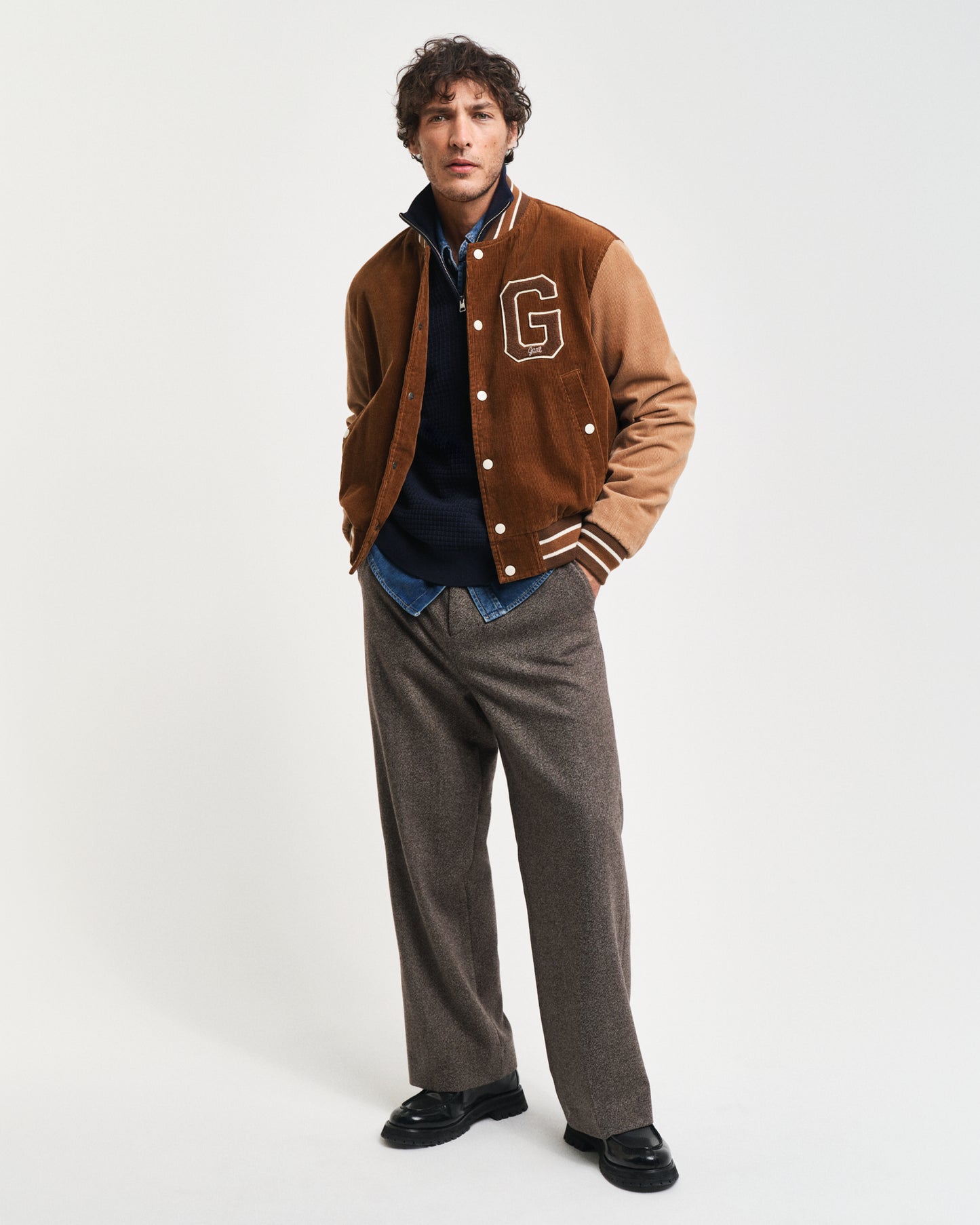 EVENING BLUE, COTTON TEXTURED HALF ZIP BY GANT AU.