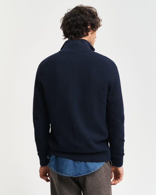EVENING BLUE, COTTON TEXTURED HALF ZIP, BACK-VIEW BY GANT AU.