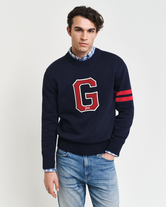EVENING BLUE, SEASONAL G C-NECK, FRONT-VIEW BY GANT AU.