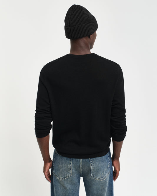 BLACK, EXTRAFINE MERINO WOOL C-NECK, BACK-VIEW BY GANT AU.