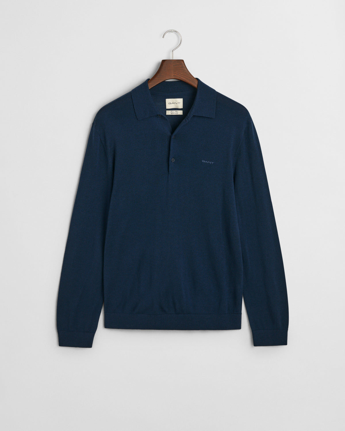 MARINE, EXTRAFINE MERINO WOOL POLO, FLAT-LAY BY GANT AU.