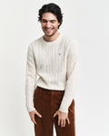 CREAM, LAMBSWOOL CABLE C-NECK, FRONT-VIEW BY GANT AU.