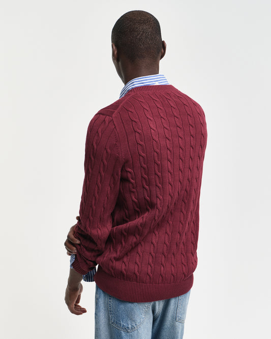 WINE RED, COTTON CABLE C-NECK, BACK-VIEW BY GANT AU.