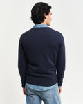 DARK NAVY MELANGE, SUPERFINE LAMBSWOOL V-NECK, BACK-VIEW BY GANT AU.
