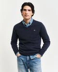 DARK NAVY MELANGE, SUPERFINE LAMBSWOOL V-NECK, FRONT-VIEW BY GANT AU.